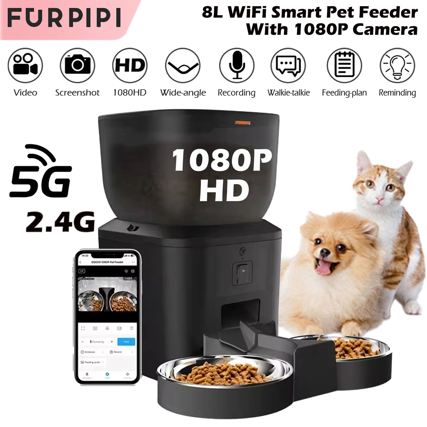 Automatic Cat Feeder With 1080p Camera Video Cat Food Dispenser