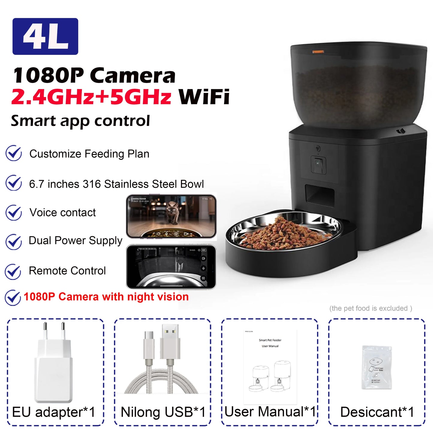 Automatic Cat Feeder With 1080p Camera Video Cat Food Dispenser